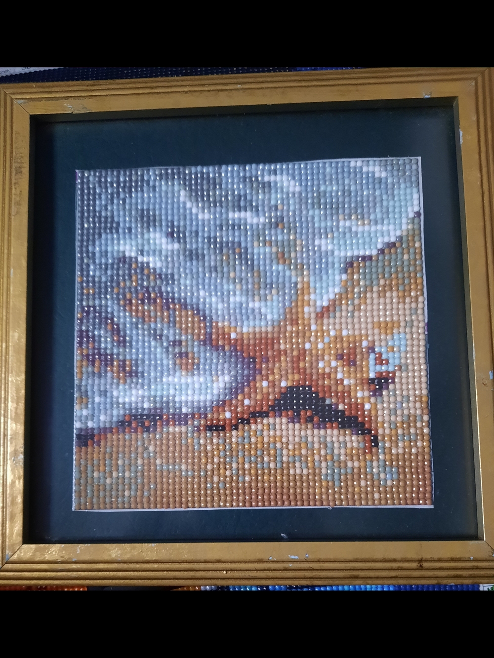 Framed Starfish Diamond Mosaic Art with Sandy Hues